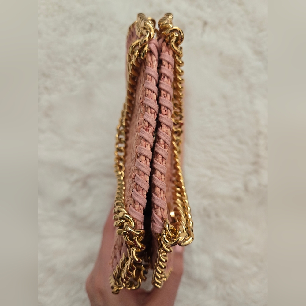 Authentic Stella McCartney Metallic Woven Raffia Tiny Fold Over Falabella - Picture 9 of 12